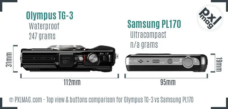 Olympus TG-3 vs Samsung PL170 top view buttons comparison