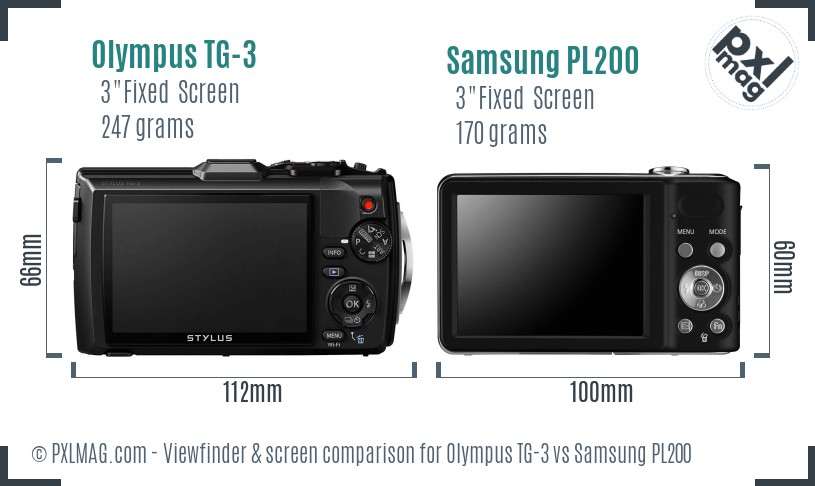 Olympus TG-3 vs Samsung PL200 Screen and Viewfinder comparison
