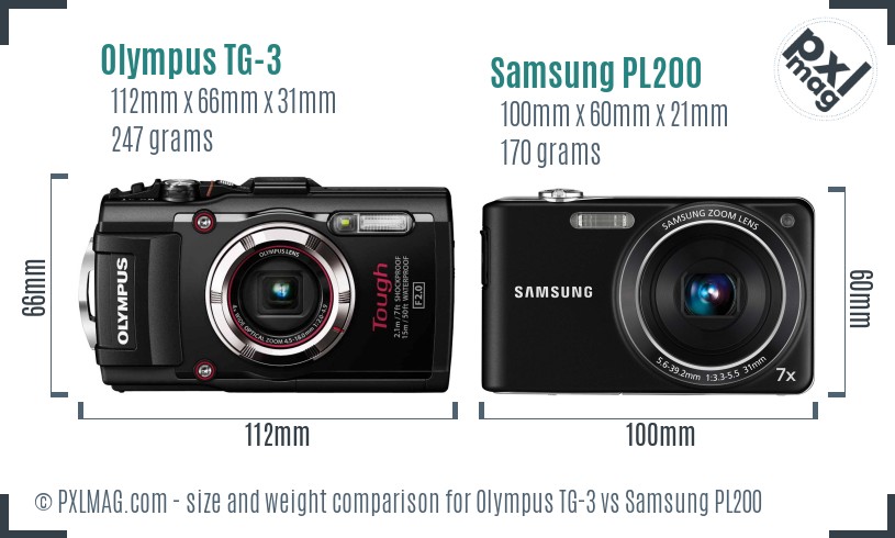 Olympus TG-3 vs Samsung PL200 size comparison