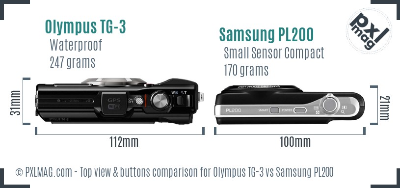 Olympus TG-3 vs Samsung PL200 top view buttons comparison