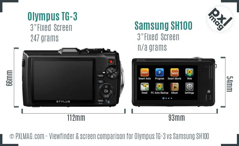 Olympus TG-3 vs Samsung SH100 Screen and Viewfinder comparison