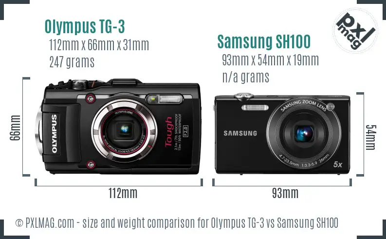 Olympus TG-3 vs Samsung SH100 size comparison