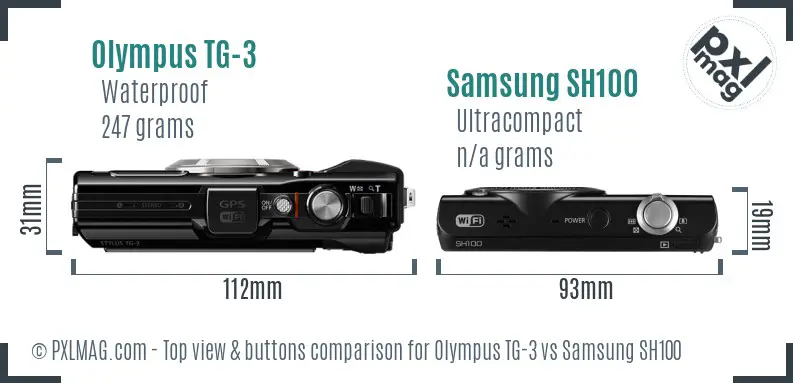 Olympus TG-3 vs Samsung SH100 top view buttons comparison