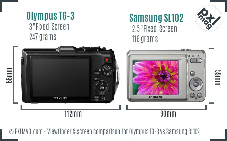 Olympus TG-3 vs Samsung SL102 Screen and Viewfinder comparison