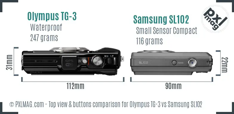 Olympus TG-3 vs Samsung SL102 top view buttons comparison