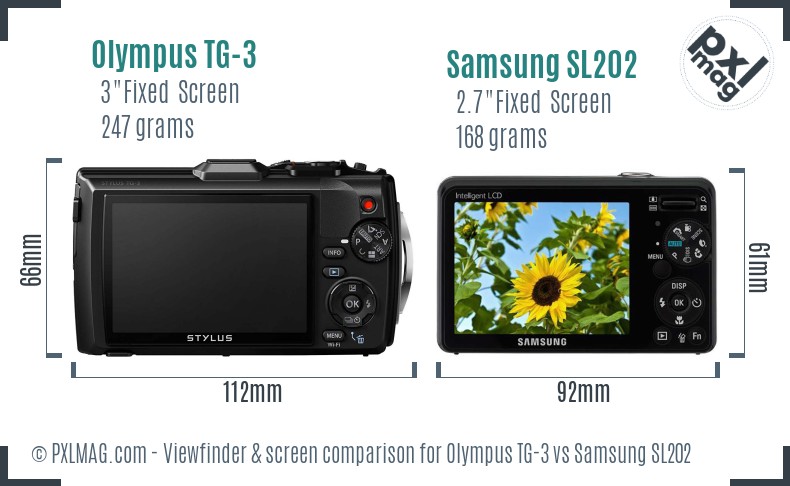 Olympus TG-3 vs Samsung SL202 Screen and Viewfinder comparison