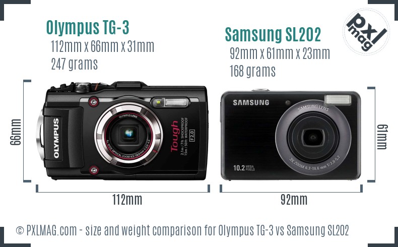 Olympus TG-3 vs Samsung SL202 size comparison
