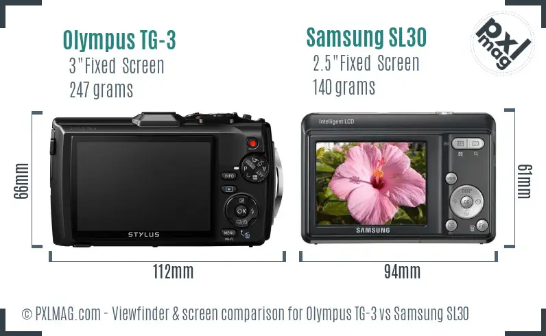 Olympus TG-3 vs Samsung SL30 Screen and Viewfinder comparison