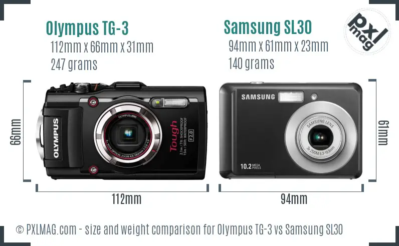 Olympus TG-3 vs Samsung SL30 size comparison