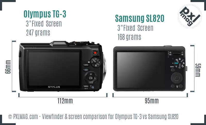 Olympus TG-3 vs Samsung SL820 Screen and Viewfinder comparison