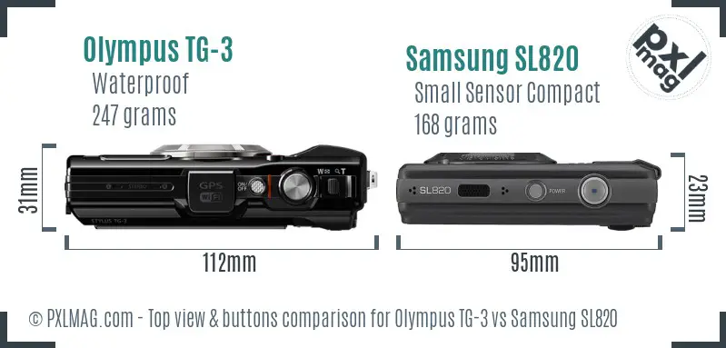 Olympus TG-3 vs Samsung SL820 top view buttons comparison