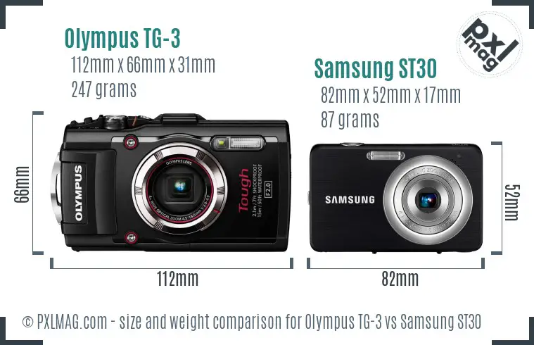 Olympus TG-3 vs Samsung ST30 size comparison