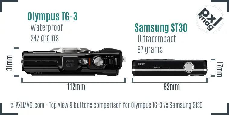 Olympus TG-3 vs Samsung ST30 top view buttons comparison