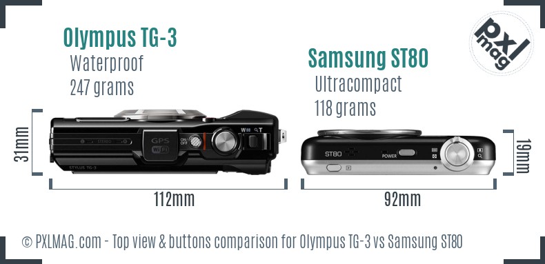 Olympus TG-3 vs Samsung ST80 top view buttons comparison