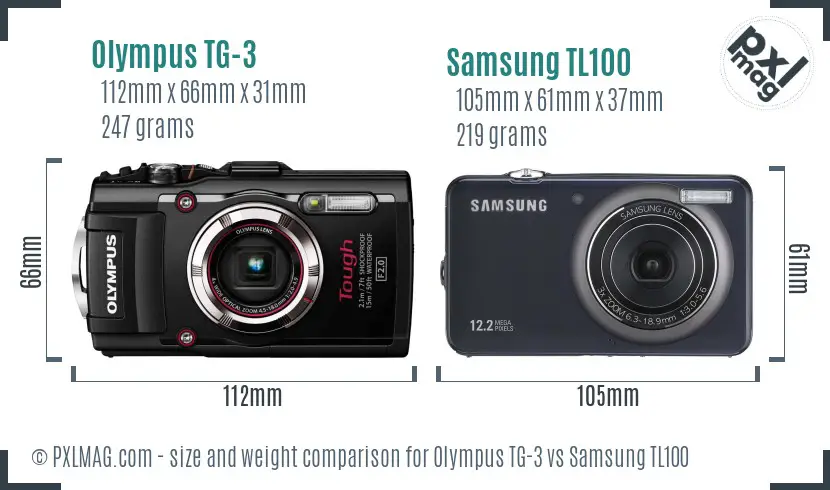 Olympus TG-3 vs Samsung TL100 size comparison