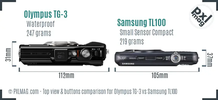 Olympus TG-3 vs Samsung TL100 top view buttons comparison