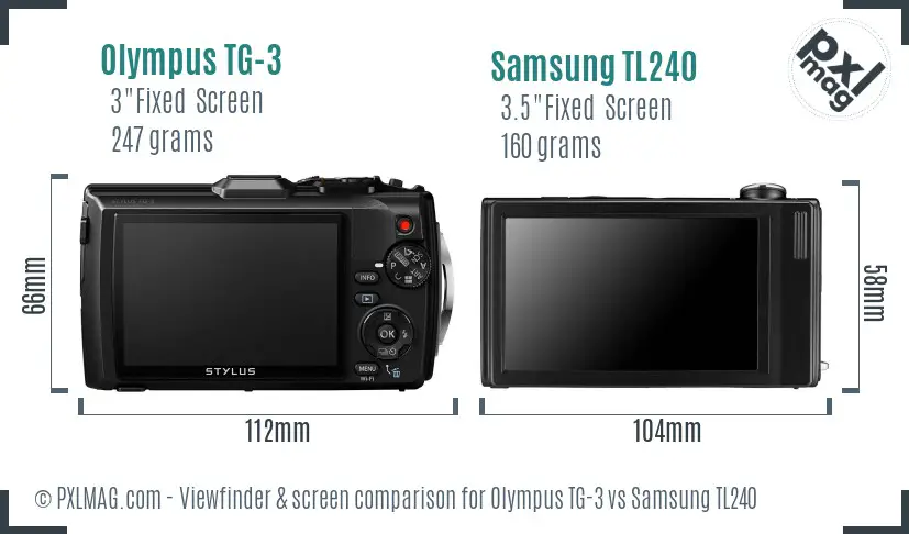 Olympus TG-3 vs Samsung TL240 Screen and Viewfinder comparison