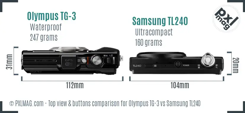 Olympus TG-3 vs Samsung TL240 top view buttons comparison