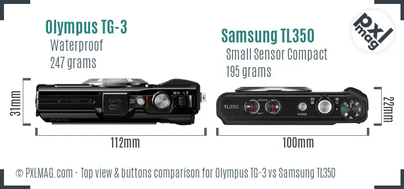 Olympus TG-3 vs Samsung TL350 top view buttons comparison Olympus TG-3 vs Samsung TL350 top view buttons comparison