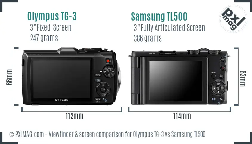 Olympus TG-3 vs Samsung TL500 Screen and Viewfinder comparison