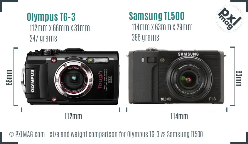 Olympus TG-3 vs Samsung TL500 size comparison