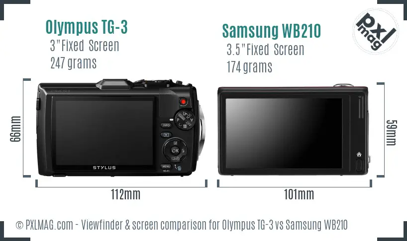 Olympus TG-3 vs Samsung WB210 Screen and Viewfinder comparison