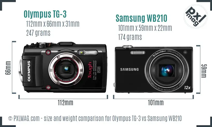 Olympus TG-3 vs Samsung WB210 size comparison