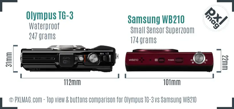 Olympus TG-3 vs Samsung WB210 top view buttons comparison