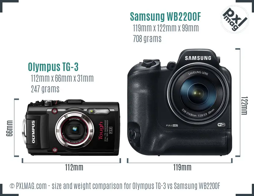 Olympus TG-3 vs Samsung WB2200F size comparison