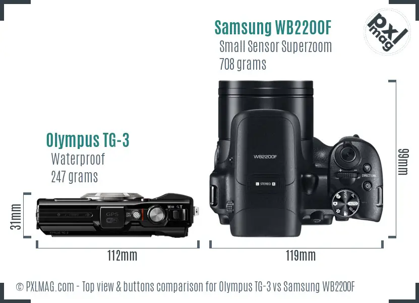 Olympus TG-3 vs Samsung WB2200F top view buttons comparison