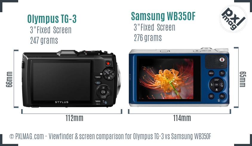 Olympus TG-3 vs Samsung WB350F Screen and Viewfinder comparison
