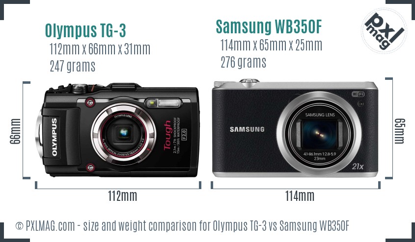 Olympus TG-3 vs Samsung WB350F size comparison