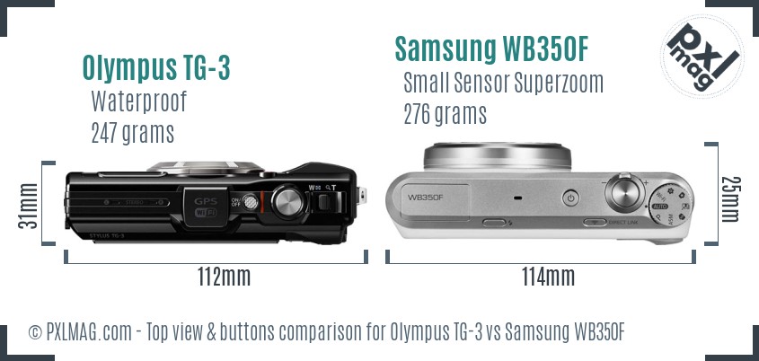 Olympus TG-3 vs Samsung WB350F top view buttons comparison