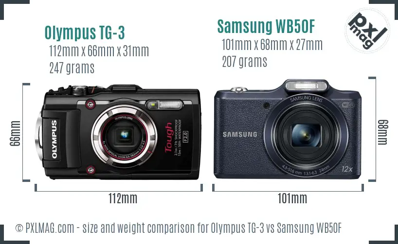 Olympus TG-3 vs Samsung WB50F size comparison Olympus TG-3 vs Samsung WB50F size comparison