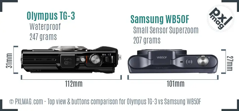 Olympus TG-3 vs Samsung WB50F top view buttons comparison Olympus TG-3 vs Samsung WB50F top view buttons comparison
