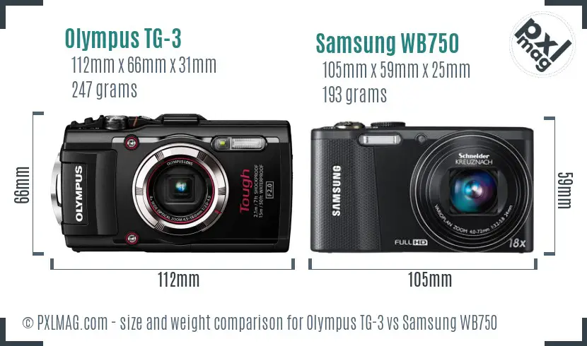 Olympus TG-3 vs Samsung WB750 size comparison