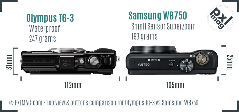 Olympus TG-3 vs Samsung WB750 top view buttons comparison