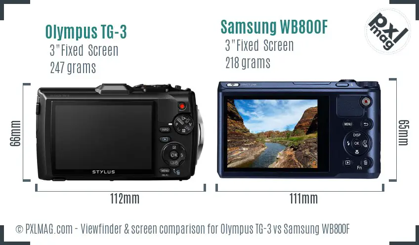 Olympus TG-3 vs Samsung WB800F Screen and Viewfinder comparison