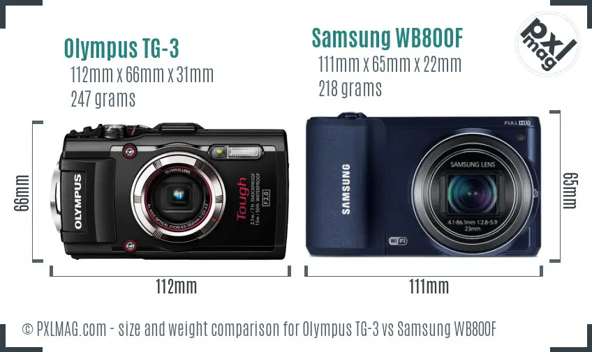 Olympus TG-3 vs Samsung WB800F size comparison