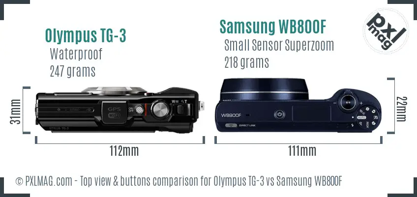 Olympus TG-3 vs Samsung WB800F top view buttons comparison