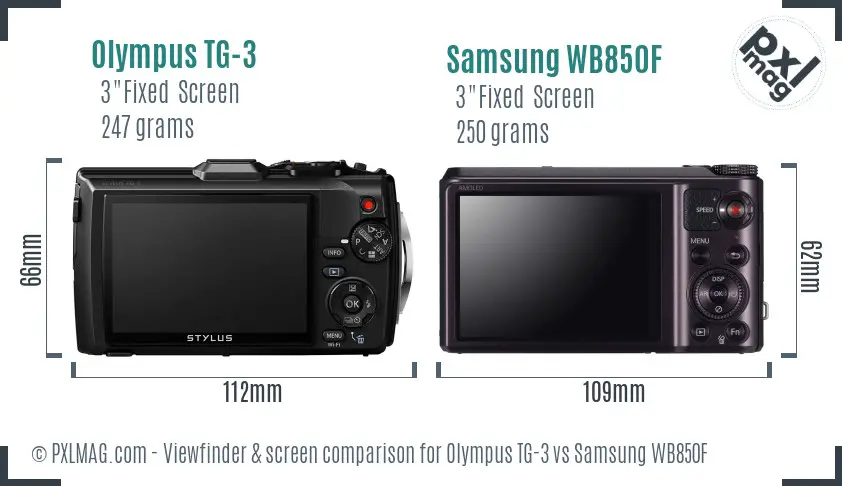 Olympus TG-3 vs Samsung WB850F Screen and Viewfinder comparison