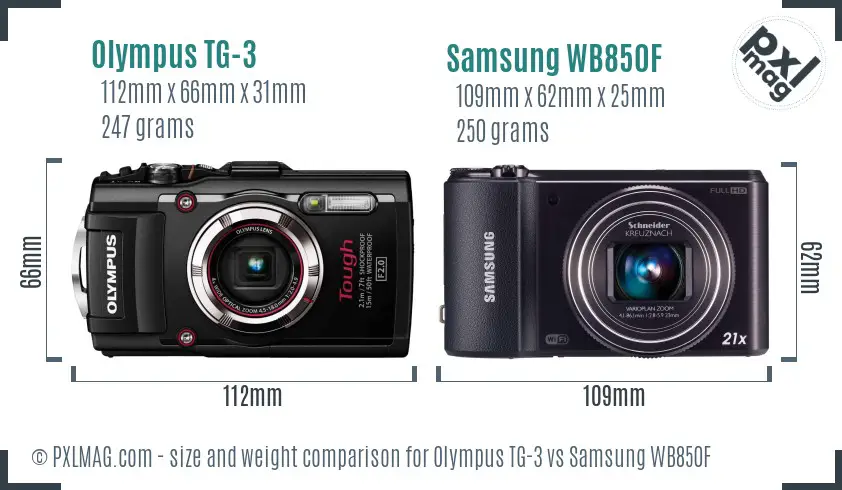 Olympus TG-3 vs Samsung WB850F size comparison