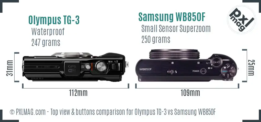 Olympus TG-3 vs Samsung WB850F top view buttons comparison