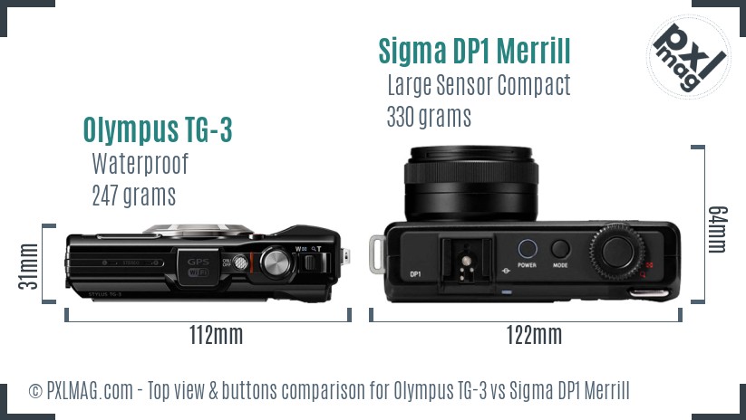 Olympus TG-3 vs Sigma DP1 Merrill top view buttons comparison