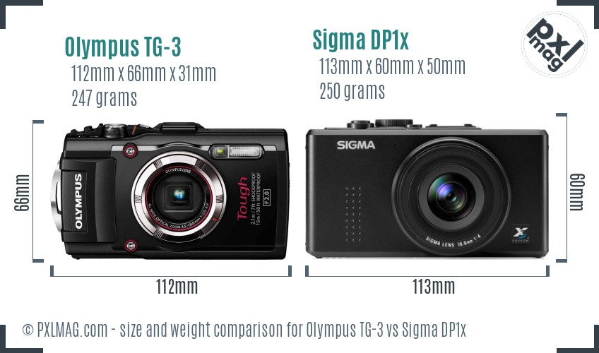 Olympus TG-3 vs Sigma DP1x size comparison