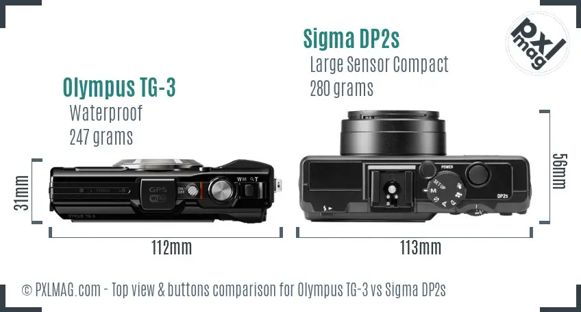 Olympus TG-3 vs Sigma DP2s top view buttons comparison Olympus TG-3 vs Sigma DP2s top view buttons comparison