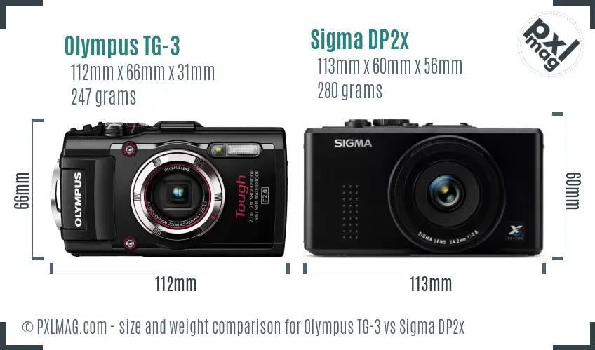 Olympus TG-3 vs Sigma DP2x size comparison Olympus TG-3 vs Sigma DP2x size comparison