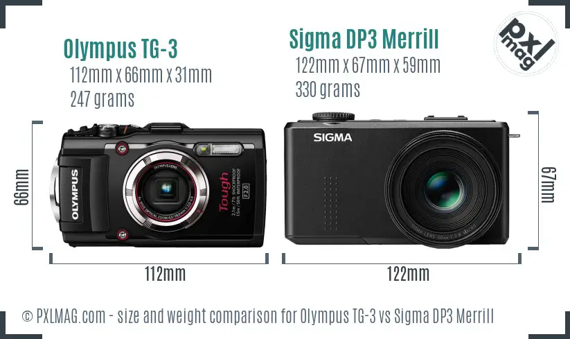 Olympus TG-3 vs Sigma DP3 Merrill size comparison
