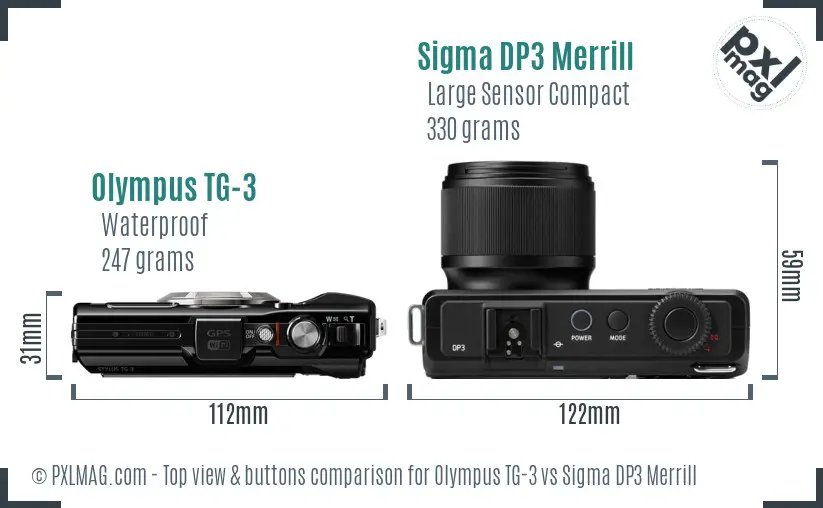 Olympus TG-3 vs Sigma DP3 Merrill top view buttons comparison