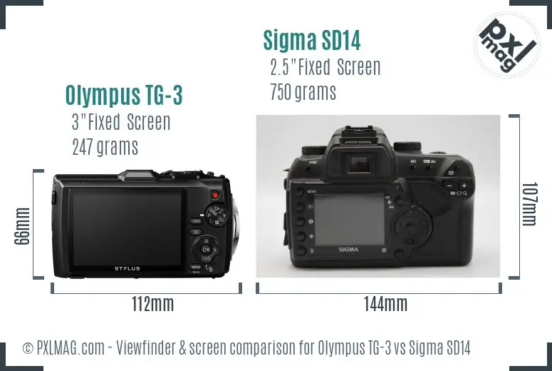 Olympus TG-3 vs Sigma SD14 Screen and Viewfinder comparison